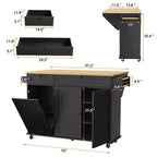 Tavolo da cucina mobile con isola da 55" con presa di corrente e anta a ribalta, carrello da cucina con isola su ruote e armadietto per pattumiera per la cucina