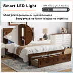 ModernLuxe Letto a Piattaforma Queen/King Size con Testiera Alta, Struttura Letto Rustica in Legno con 2 Cassetti, Luci LED e Porte USB