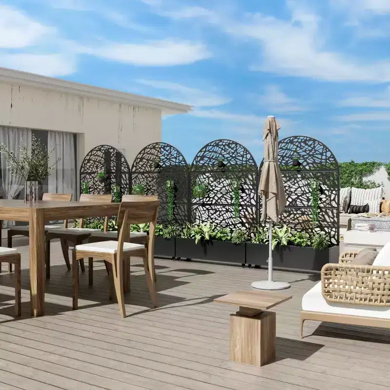 MAYEERTY 72x47 Fioriera ad Arco Nera in Ferro con Traliccio, Set da 3 Pezzi Schermo Decorativo da Giardino per Patio e Balcone