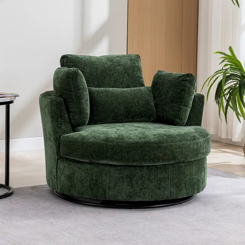 Poltrona girevole imbottita 42.3W con 4 cuscini e pouf contenitore a mezzaluna