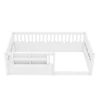 Letto a terra per bambini Bellemave con recinzione rialzata e libreria, struttura letto matrimoniale in legno Montessori per bambine e bambini