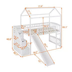 Letto a soppalco a castello con scivolo e scale, letto a soppalco con cassetti contenitori, letto a soppalco in legno a capanna per bambini e neonati