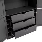 Dispensa Alta da Cucina con Prese di Corrente, Grande Credenza Autoportante con Supporto per Microonde, Cassetti, Scaffali, Portabottiglie e Ante con Ripiani