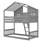 Letto a soppalco a forma di casetta con scaletta e spondine per bambini, in legno, misura singola