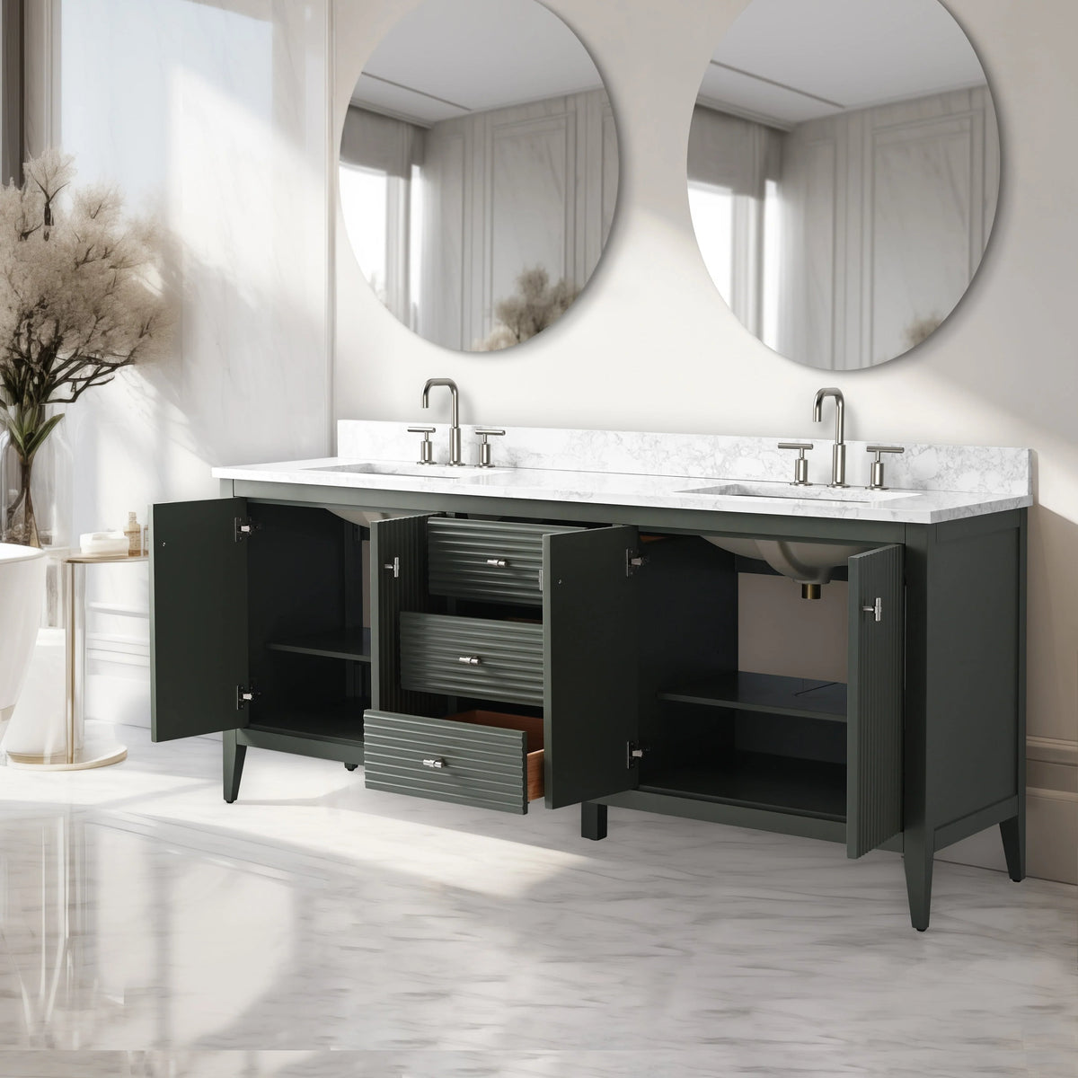 Mobile lavabo doppio Vanity Art 72 per bagno con piano in marmo composito