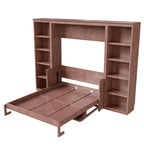 Letto a scomparsa matrimoniale/queen size salvaspazio con scrivania e libreria, marrone scuro - ModernLuxe