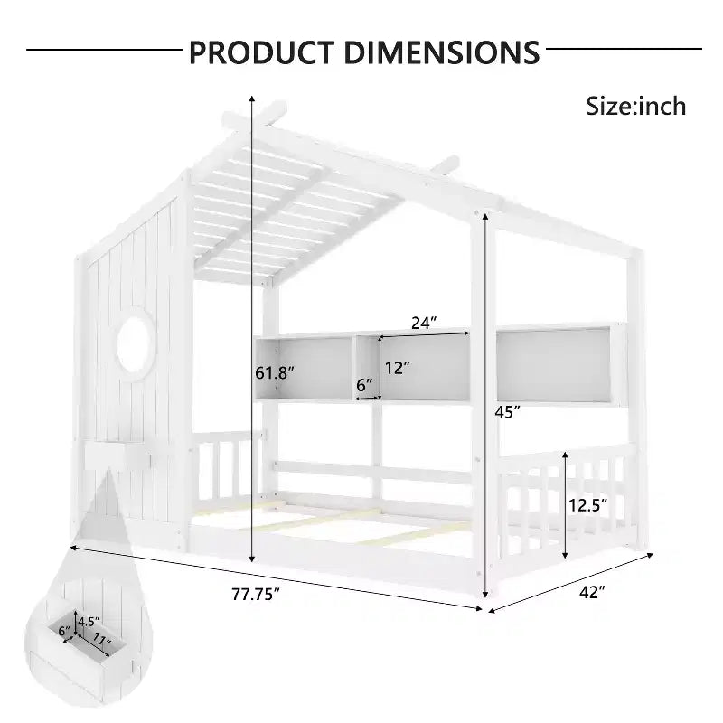 Struttura Letto a Piattaforma per Bambini Doppia/Matrimoniale Letto da Terra per Bambini Letto Montessori Letto a Casetta con Ripiano Portaoggetti - ModernLuxe