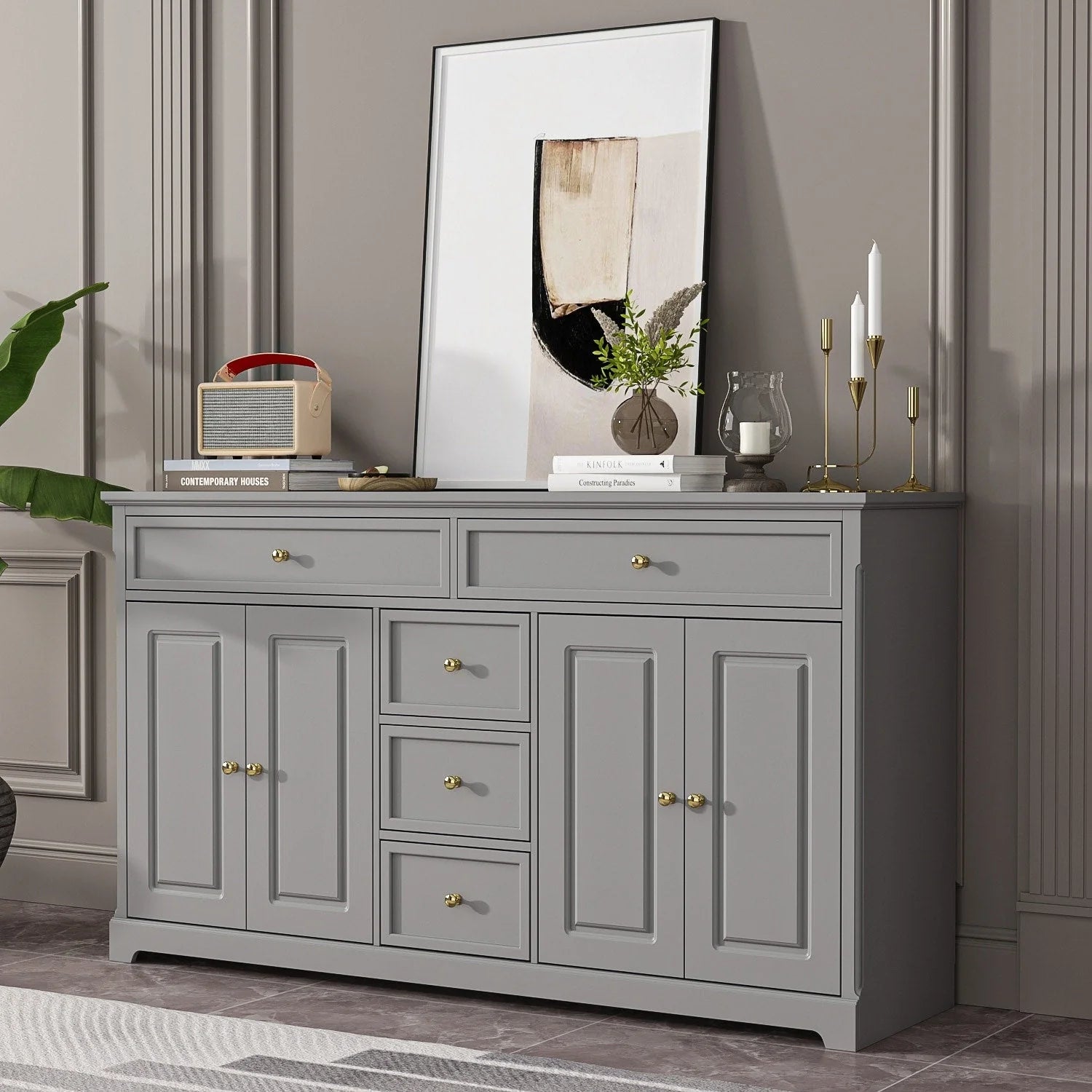 Buffet bahut 150 cm blanc laqué moderne contemporain du milieu du siècle