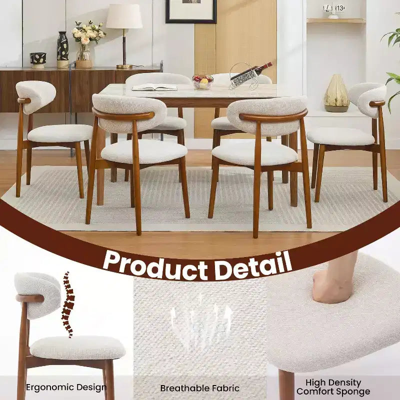 Set di 4 sedie da pranzo, sedie da pranzo imbottite moderne di metà secolo, sedie da cucina in stile rustico con seduta in tessuto imbottito e gambe in legno, beige