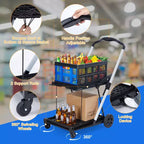 Carrelli della spesa pieghevoli a 2 livelli per la spesa, capacità 90 kg, carrello per la spesa portatile pieghevole con ruote e cassa rimovibile per centro commerciale, blu