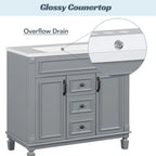 Mobile Bagno Moderno da 90cm con Lavabo Integrato e Specchiera, 2 Ante e 2 Cassetti