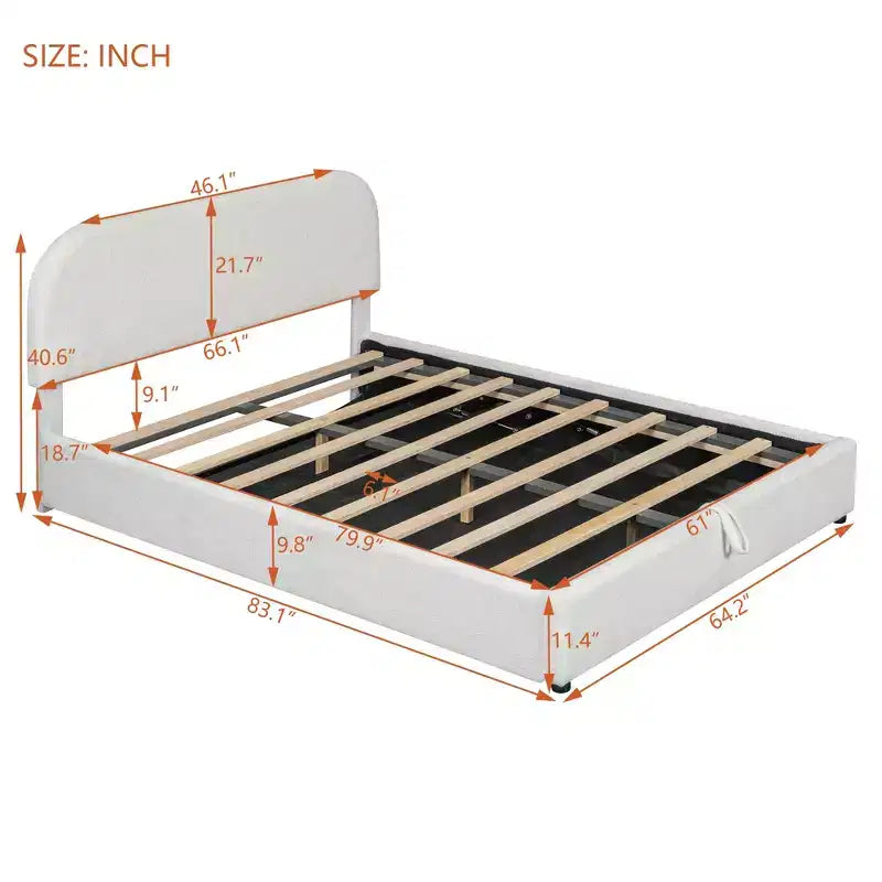 Letto imbottito queen size con contenitore sollevabile - Bianco