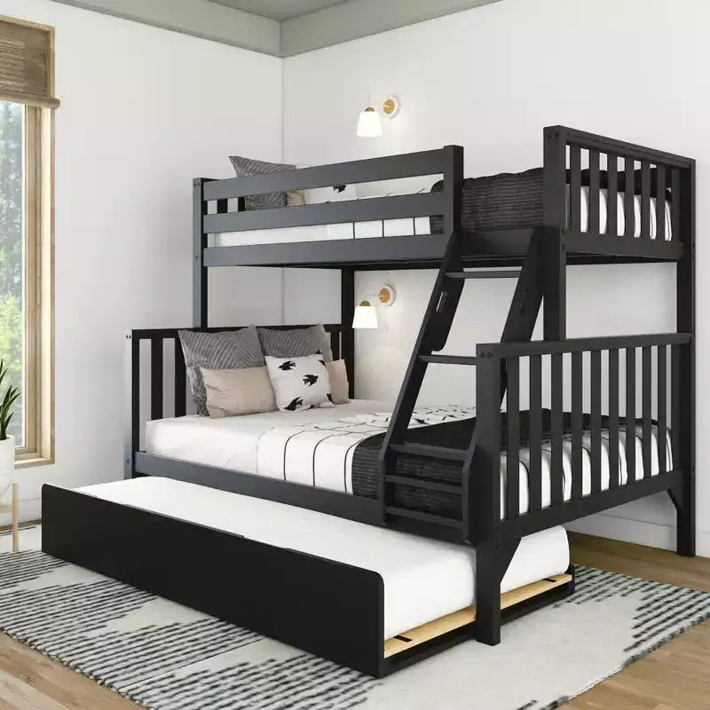 Max & Lily Letto a Castello Singolo su Una Piazza e Mezza con Letto Estraibile, Letti a Castello in Legno Massello Stile Scandinavo per Bambini