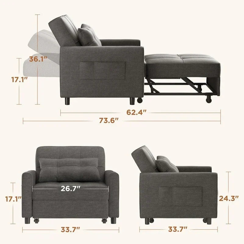 Divano letto trasformabile 3-in-1, Poltrona letto estraibile, Letto pieghevole convertibile per soggiorno