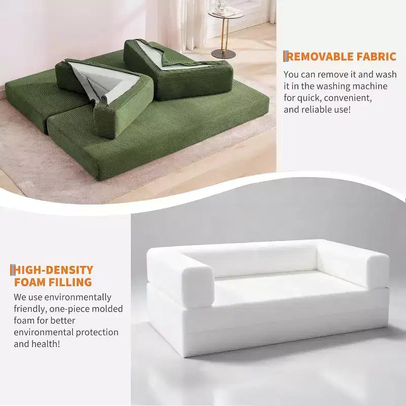 Divano Letto Convertibile 5-in-1, Divano Letto Modulare in Velluto a Coste da 78,8 Pollici con Struttura Robusta, Futon Multifunzionale per Piccoli Spazi, Soggiorno e Camera degli Ospiti