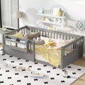 Letto a terra per bambini Bellemave con recinzione rialzata e libreria, struttura letto matrimoniale in legno Montessori per bambine e bambini