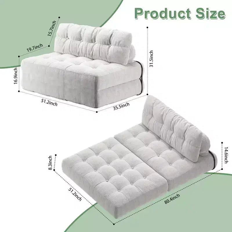 Divano Letto Futon Pieghevole in Velluto a Coste, Sedia Convertibile da Pavimento con Cuscino e Supporto per la Schiena