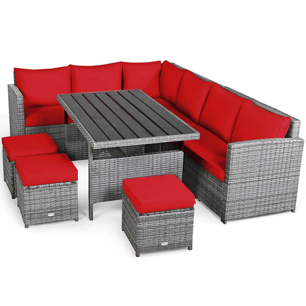 Costway Set da pranzo da 7 pezzi in rattan per esterni Divano componibile ottomano - Vedi dettagli