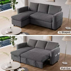 Divano Letto Estraibile 2 in 1 Dyonery con Chaise Longue Contenitore e USB, Divano Angolare in Velluto a Coste per Soggiorno