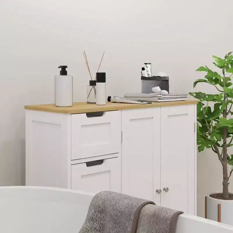 Mobiletto da Bagno HOMCOM con Ripiano Regolabile, Armadietto da Bagno Indipendente con 4 Cassetti e 2 Ante, Bianco