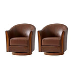 Poltrona a botte girevole Pocono in vera pelle con base in legno massello - Set da 2Artful Living Design
