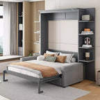 Letto a scomparsa Queen Murphy con divano, letto a scomparsa Queen Size con armadio, letto a parete pieghevole con libreria e mensole per camera degli ospiti o ufficio