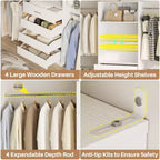 Besiost Sistema Organizer per Armadio in Legno 4-9 piedi con 4 Cassetti, 4 Aste Appendiabiti e Torri Scaffale