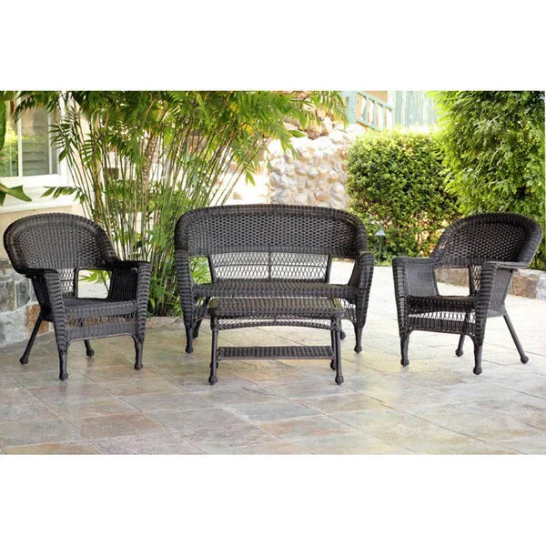 Set da conversazione da 4 pezzi per patio in vimini