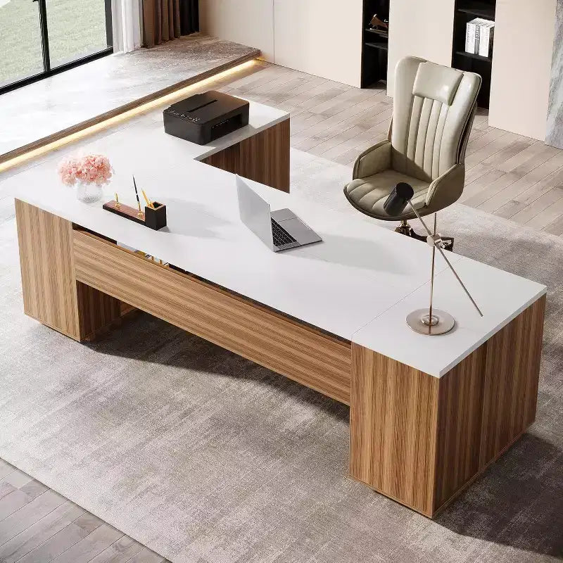 Scrivania direzionale a L Lantine 85.8, scrivania da computer da ufficio extra large con cassetti per schedari per l'home office