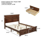 ModernLuxe Letto a Piattaforma Queen/King Size con Testiera Alta, Struttura Letto Rustica in Legno con 2 Cassetti, Luci LED e Porte USB