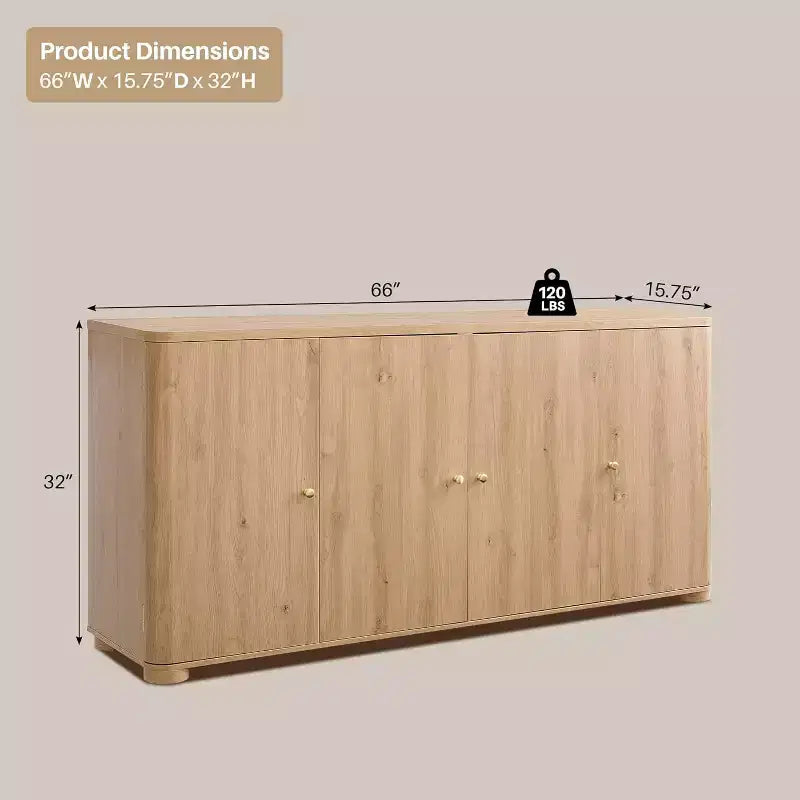 Credenza a Buffet da Cucina con 4 Ante e Ripiani, Credenza Moderna Grande, Mobile Contenitore per Bar Caffè da 66 Pollici