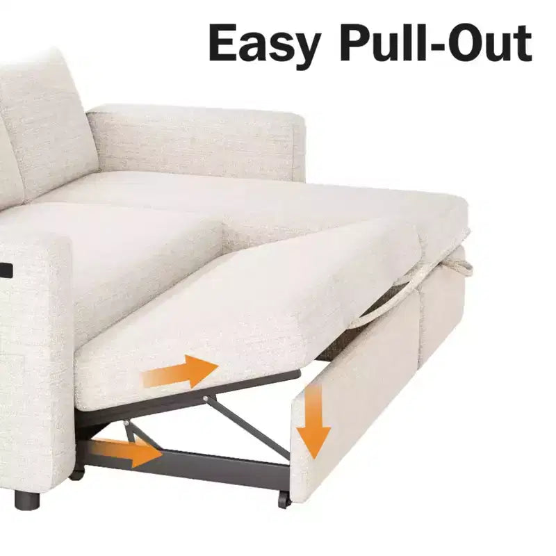 Divano Letto Estraibile 2 in 1 con Chaise Longue Contenitore, Divano Componibile in Ciniglia con Porte USB per Soggiorno