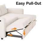Divano Letto Estraibile 2 in 1 con Chaise Longue Contenitore, Divano Componibile in Ciniglia con Porte USB per Soggiorno