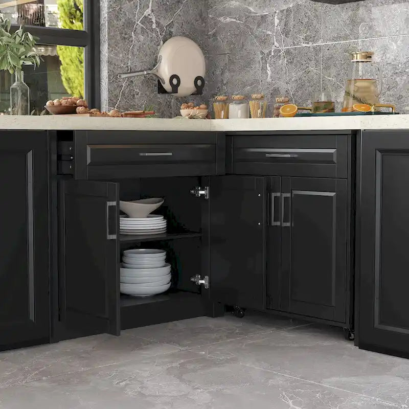 Mobile angolare efficiente per cucina Isola a L: Ampio spazio di archiviazione con cassetti scorrevoli, piano di lavoro UV