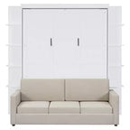 Letto a muro a scomparsa Whisen Modern Design con struttura in legno, Queen Size, con divano e mensole