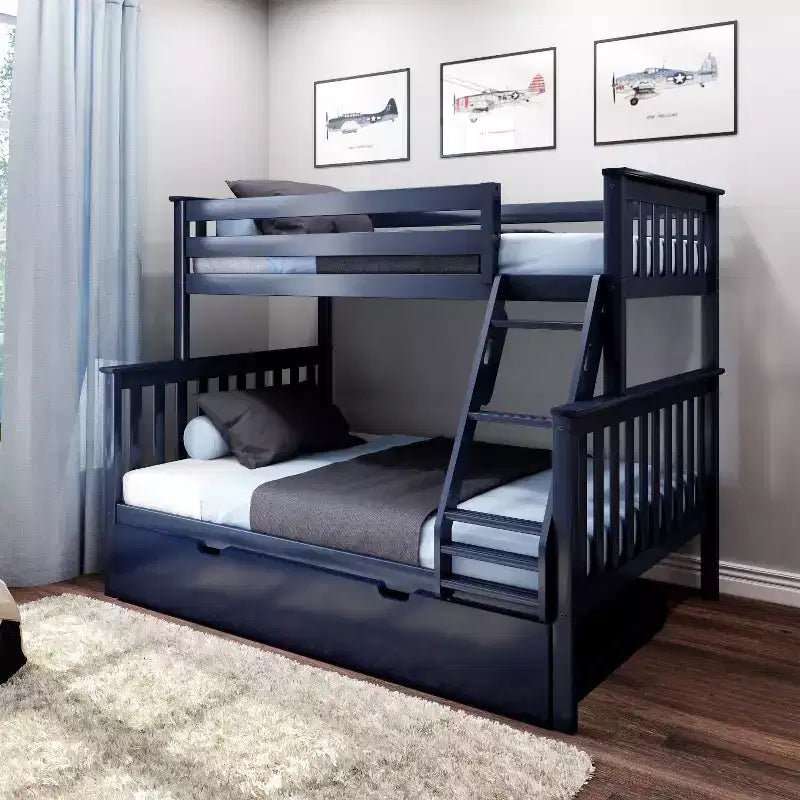 Letto a Castello in Legno Massello Max & Lily, una Piazza e Mezza con Letto Estraibile Contenitore e Scaletta per Bambini