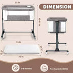 Culla Neonato con Ruote – Beige / Grigio / Rosa, Culla Fianco Letto, per 1 Neonato