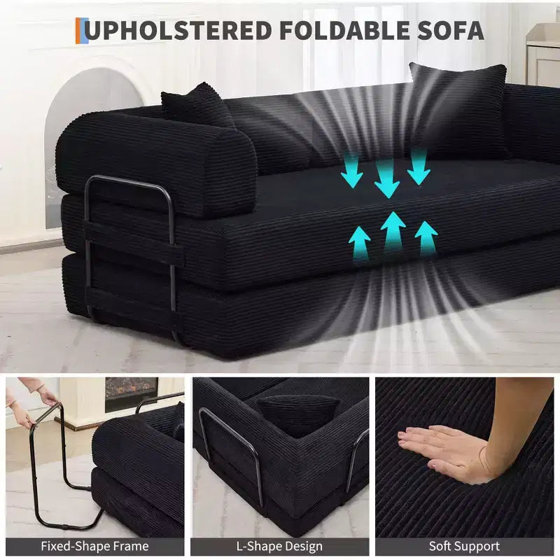 Divano letto convertibile 4-in-1, materasso pieghevole senza telaio in velluto a coste da 79 pollici con cuscino, divanetto senza montaggio per piccoli appartamenti