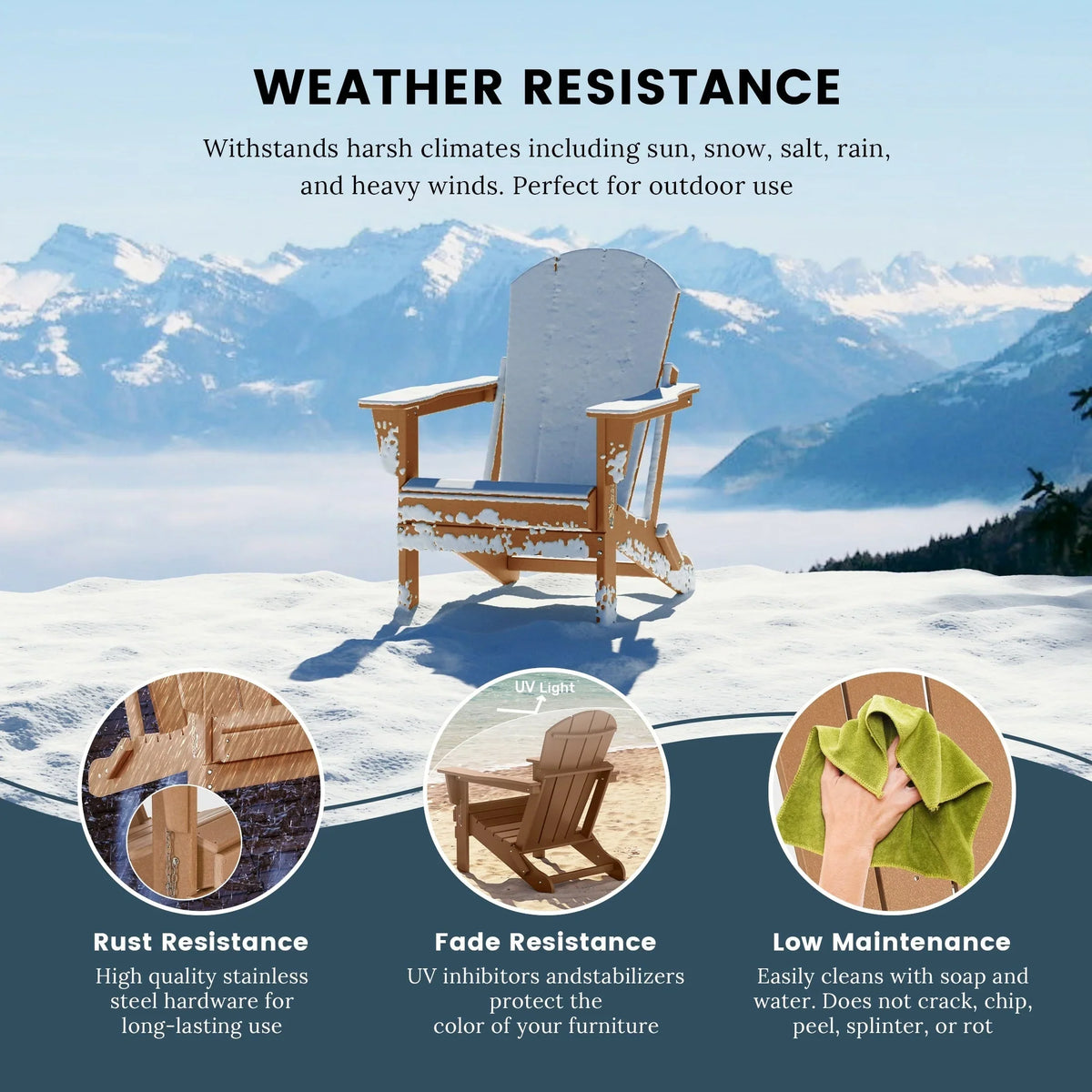 Polytrends Laguna Sedia Adirondack Pieghevole da Esterno per Patio Resistente allo Sbiadimento e alle Intemperie