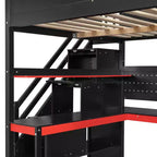 GDFStudio Scott Letto a Soppalco in Legno per Gaming con Scala Contenitore, Scrivania, Mensole e Pannello Forato
