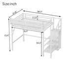 Okak 94IN Letto a soppalco singolo con armadio, letto singolo con ripiani portaoggetti e cestino, telaio letto per camera da letto, dormitorio