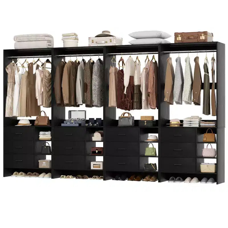 Besiost Set di 4 organizer per armadio con cassetti in legno e aste appendiabiti