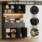 Mobile dispensa da cucina da 71 pollici, mobile dispensa con luci a LED e prese di corrente, mobile buffet con supporto per microonde, ripiani regolabili