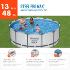 Piscina Fuori Terra Rotonda Bestway Steel Pro MAX con Pompa e Copertura