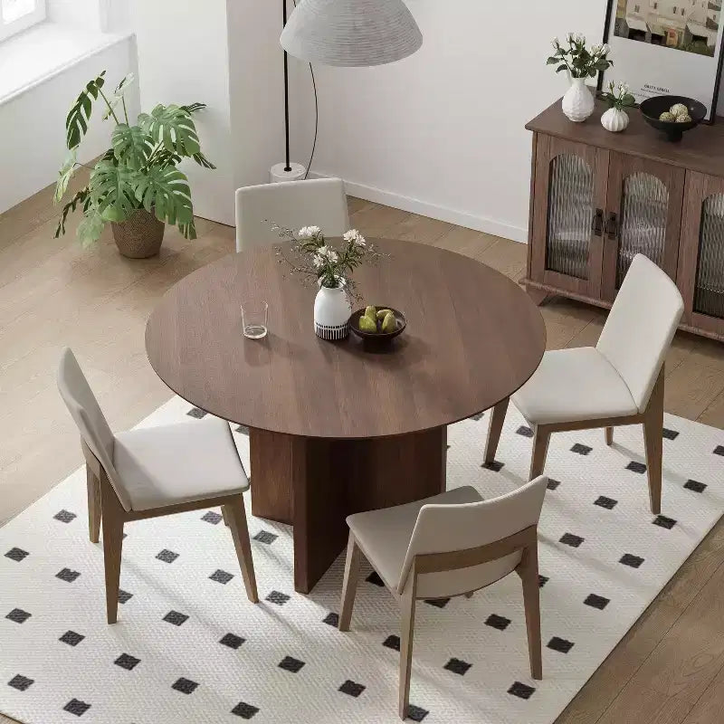 Tavolo da pranzo rotondo PexFix 45 x 45 in legno massello con finitura noce ed eleganti gambe ad arco per sale da pranzo e cucine moderne