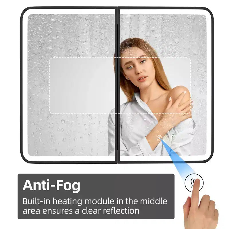 Mobiletto a specchio a LED nero/bianco/oro, anta singola, cerniera sinistra o destra, a incasso o a parete