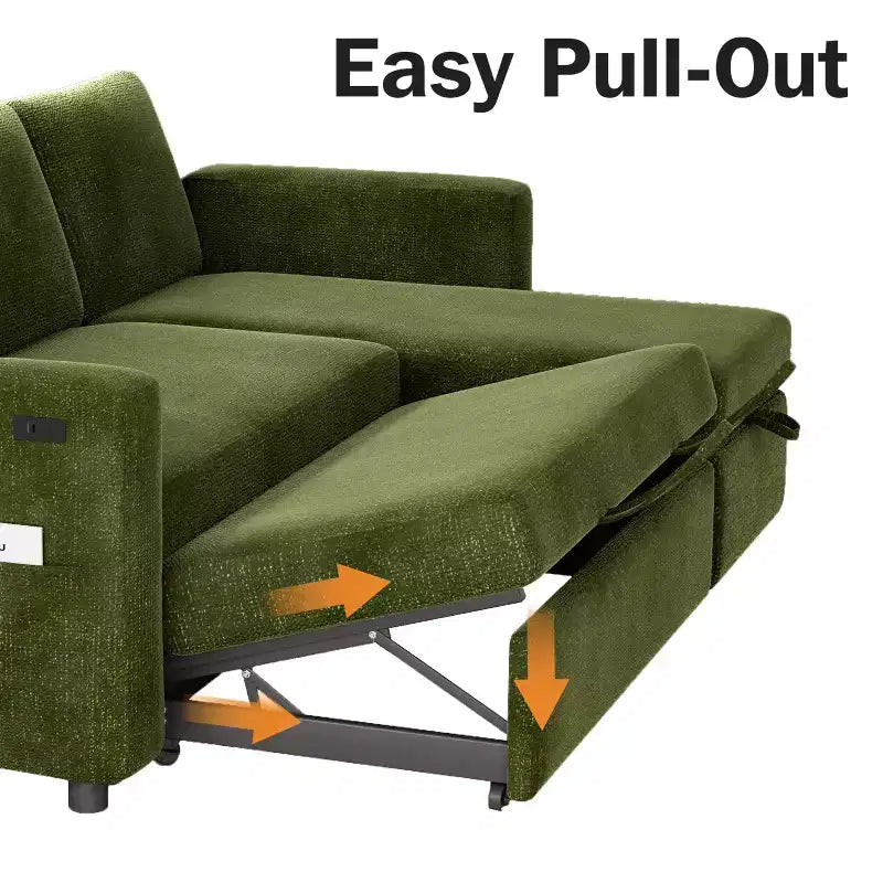 Dyonery Divano Letto Angolare 81, Divano Estraibile a L con Chaise Longue Reversibile con Contenitore, USB, Schienale Reclinabile