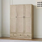 Famapy Armadio in Rattan con 3 Cassetti, Armadio con 3 Ante Traspiranti in Rattan, Armadio Alto in Stile Rustico per Camera da Letto
