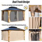 EROMMY Gazebo a tetto rigido, Pergola da esterno con doppio tetto, zanzariere e tende, Tenda da sole resistente per patio, cortile, feste in piscina