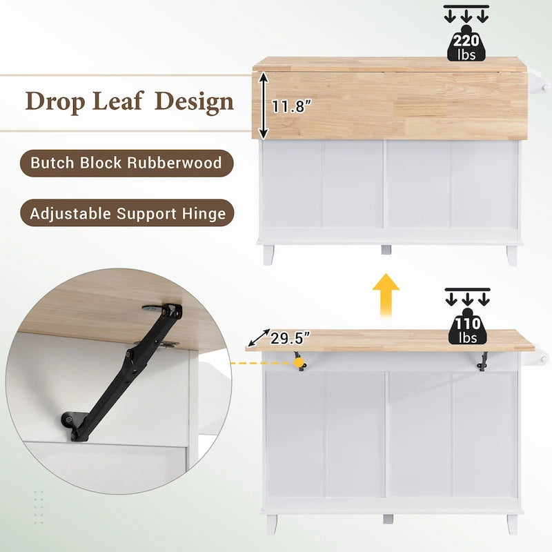 Set da isola per cucina TOPMAX con anta a ribalta e 2 posti a sedere, set tavolo da pranzo con ripiano regolabile, cassetti e portasciugamani